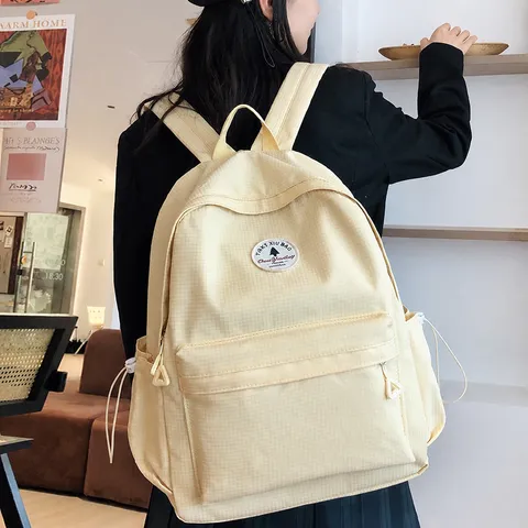 Große Kapazität Minimalistischer Einfarbiger Nylon Rucksack Für Damen Studenten Casual Pendler Schule Schultasche