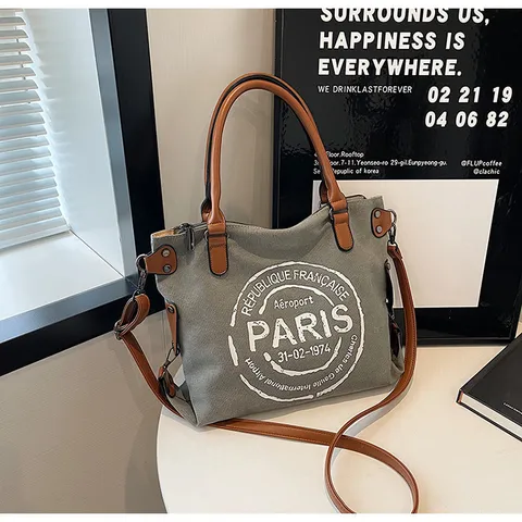 Modische Große Kapazität Tote Bag Damen Pendeln Casual Canvas Schulter Umhängetasche Buchstaben Druck Handtasche