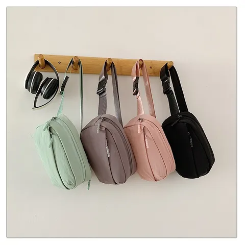 Minimalist Nylon Waist Bag Women Chest Bag Fashion Casual Crossbody Bag Solid Color Zipper Travel Outdoor Phone Bag