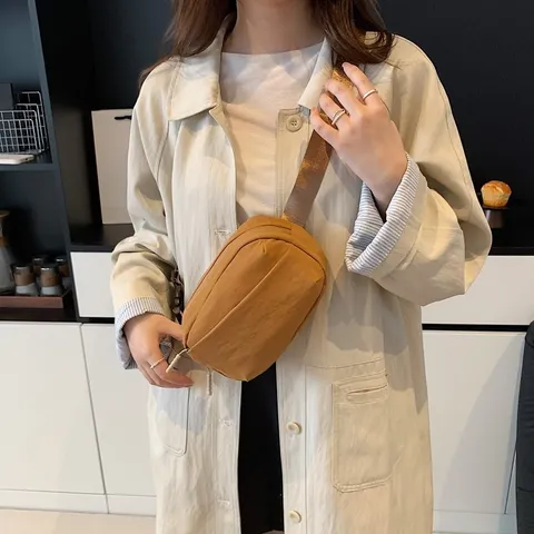 Minimalist Nylon Waist Bag Women Chest Bag Fashion Casual Crossbody Bag Solid Color Zipper Travel Outdoor Phone Bag