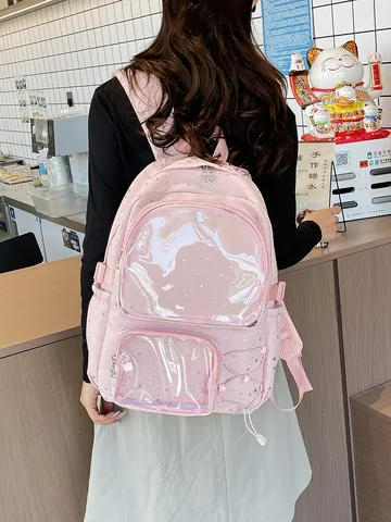 Japanischer 2D Anime Ita Rucksack Großes Kapazität Transparentes Fenster Schultasche Sternenprint Lässiger Tagesrucksack Für Jugendliche