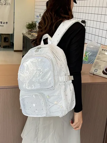 Japanischer 2D Anime Ita Rucksack Großes Kapazität Transparentes Fenster Schultasche Sternenprint Lässiger Tagesrucksack Für Jugendliche