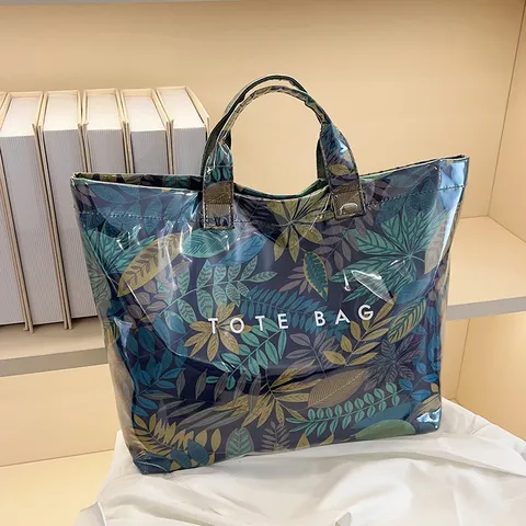 Große Kapazität Wasserdichte PVC Tragetasche Botanischer Druck Lässige Reise Handtasche Stilvolle Umhängetasche Für Damen