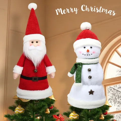 Cima del Árbol de Navidad Papá Noel Muñeco de Nieve Con Base de Resorte Peluche Ornamento Festivo Decoración Hogar Fiesta Juguete
