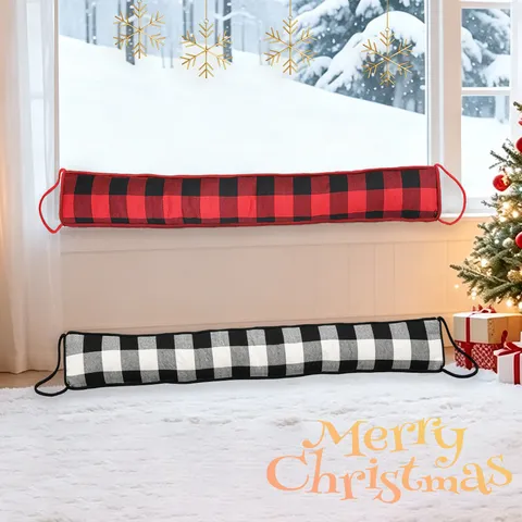 Christmas Classic Plaid Door Draft Stopper Polyester Windproof Dust Guard For Home Party Winter Gate Sealing Cushion Bottom Shield Decoration