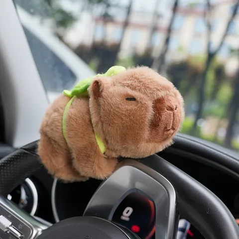 Car Plush Toy Cute Capybara Doll With Turtle Backpack Slap Ring Interior Dashboard Ornament Soft Stuffed Animal Gift