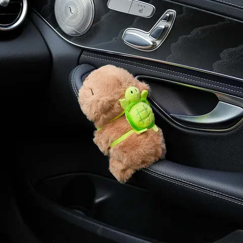 Car Plush Toy Cute Capybara Doll With Turtle Backpack Slap Ring Interior Dashboard Ornament Soft Stuffed Animal Gift