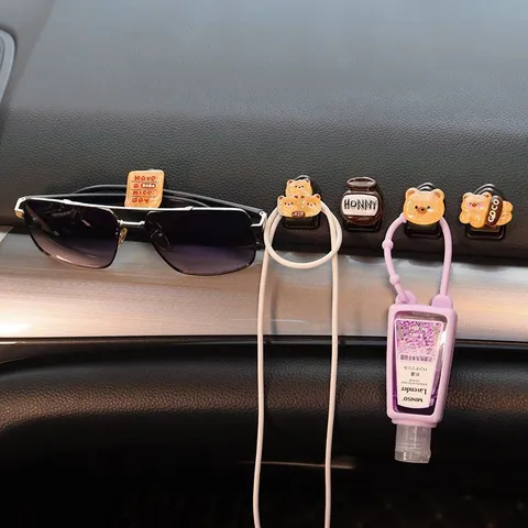 Leuke Beren Autohaak Hars Zelfklevende Interieur Haak Cartoon Eten Multifunctionele Voorstoel Rug Opberg Hanger Auto Accessoires
