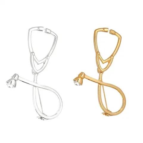 Modern Zinc Alloy Heart Stethoscope Brooch With Rhinestone Accents Gold Silver Plated Medical Doctor Nurse Badges For Backpack Clothing Accessories Jewelry Gift