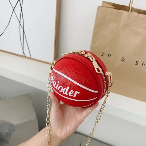 Kinderen Schattig Basketbal Vorm PU Leer Schoudertas Novelty Ronde Schoudertas Mini Portemonnee Voor Vrouwen Meisjes