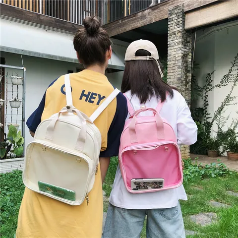 Japanisches Süßes Mädchen Transparente Ita Tasche PU Leder Doppelter Schulter Lässiger Rucksack Schüler Schultasche Für Anime Puppe