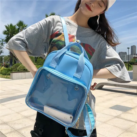 Japanisches Süßes Mädchen Transparente Ita Tasche PU Leder Doppelter Schulter Lässiger Rucksack Schüler Schultasche Für Anime Puppe