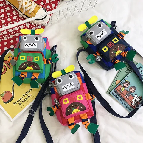 Borsa a Tracolla in Tela con Robot di Cartoni Animati Carini Stile Giapponese Borsa a Spalla Casual per Bambini Ragazze Messenger Borsa da Viaggio