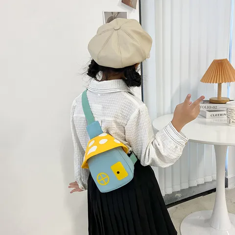 Kinder Brusttasche Süßes Pilzhaus Form Nylon Umhängetasche Für Jungen Mädchen Kinder Tägliche Mode Gürteltasche
