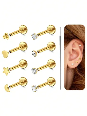 Σετ Κοσμημάτων Piercing Σώματος από Ανοξείδωτο Ατσάλι με Στρας Σκουλαρίκια Χειλιών Μύτης Αυτιών Γοτθικό Σετ για Unisex