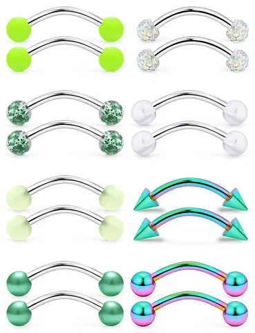 316L Edelstahl Curved Barbell Piercing Ringe Set Mehrfarbig Strass Künstliche Perle Augenbrauen Nippelpiercing Retainer Unisex Körperschmuck