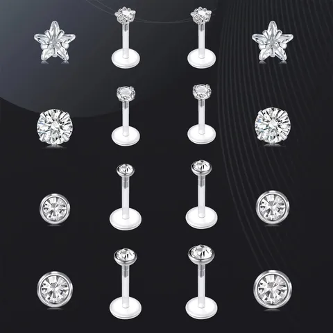 Elegantes Piercings de Labio de Acrílico Strass Piercing Joyería Corporal Claro Redondo Estrella Anillo de Labio para Uso Diario Unisex Gótico Oreja Uñas Accesorio