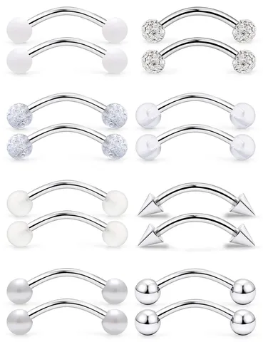 316L Edelstahl Curved Barbell Piercing Ringe Set Mehrfarbig Strass Künstliche Perle Augenbrauen Nippelpiercing Retainer Unisex Körperschmuck