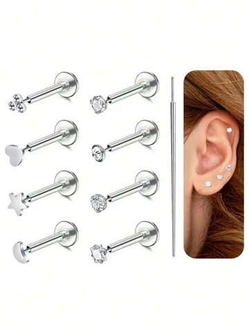Σετ Κοσμημάτων Piercing Σώματος από Ανοξείδωτο Ατσάλι με Στρας Σκουλαρίκια Χειλιών Μύτης Αυτιών Γοτθικό Σετ για Unisex