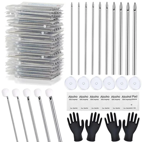 Professional Body Piercing Kit 316L Stainless Steel Needles Gloves Alcohol Pads Piercing Tool Accessories For Ear Nose Lip Tongue Unisex Jewelry Kit