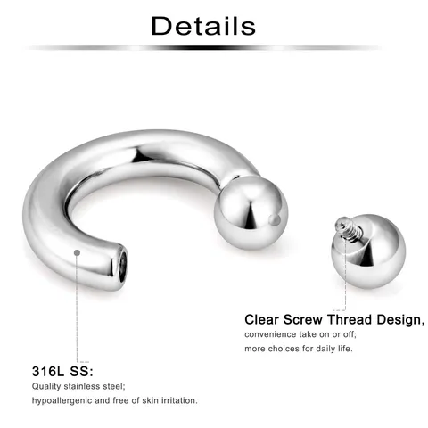 316L Stainless Steel Horseshoe Circular Barbell Piercing Ring Internal Threaded Body Jewelry Ball Cone Earrings For Women Men