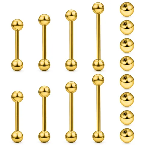 Stainless Steel Barbell Tongue Ring Nipple Ring Straight Bar Piercing Jewelry 14G 16G Black Gold Silver Stud Earrings For Men Women Body Jewelry