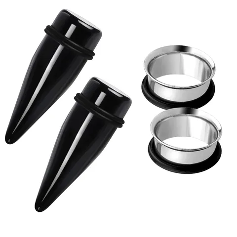 Gothic Stainless Steel Acrylic Ear Stretching Kit Clear Black Taper Tunnel Plugs Set For Unisex Body Piercing Jewelry Gift