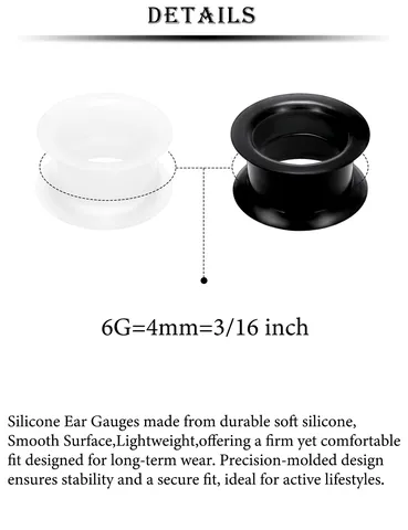 Gothic Silicone Double Flared Ear Gauges Stretching Kit For Men Women Black White Ear Tunnels Expanders Body Jewelry