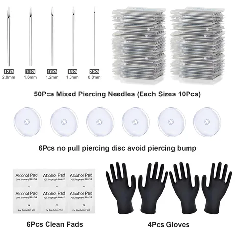 Professional Body Piercing Kit 316L Stainless Steel Needles Gloves Alcohol Pads Piercing Tool Accessories For Ear Nose Lip Tongue Unisex Jewelry Kit