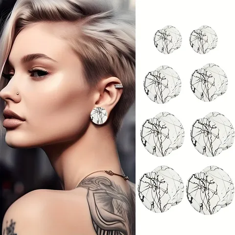 Abstract Ink Line Pattern White Silicone Double Flared Ear Plugs Tunnels Gauges Stretching Kit Piercing Jewelry For Men Women Large Size