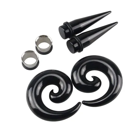 Gothic Stainless Steel Acrylic Ear Gauge Piercing Set Spiral Taper Expander Single Flared Ear Plug Kit Body Jewelry For Unisex