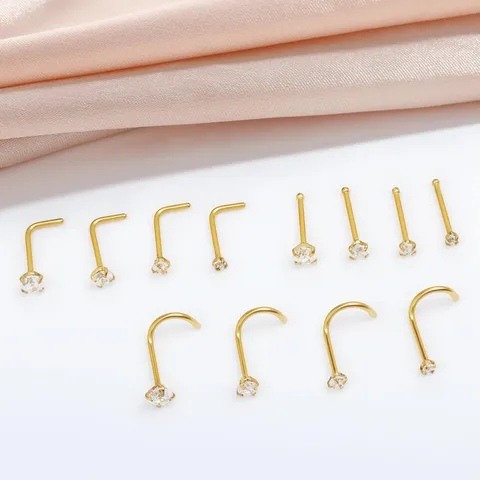 316 Chirurgenstahl Nasenstecker Ringe Set Für Damen 20G Piercing Schmuck Gold Silber Galvanisiert Zirkonia L-Form Gebogene Gerade Stange Nasenpiercing Schmuck