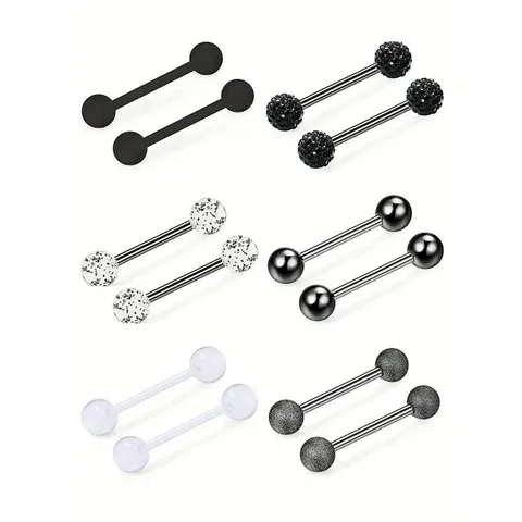 316L Stainless Steel Tongue Rings Nipple Rings Straight Barbell Studs Body Piercing Jewelry Mixed Styles Rhinestone Acrylic Ball Tongue Studs For Men Women