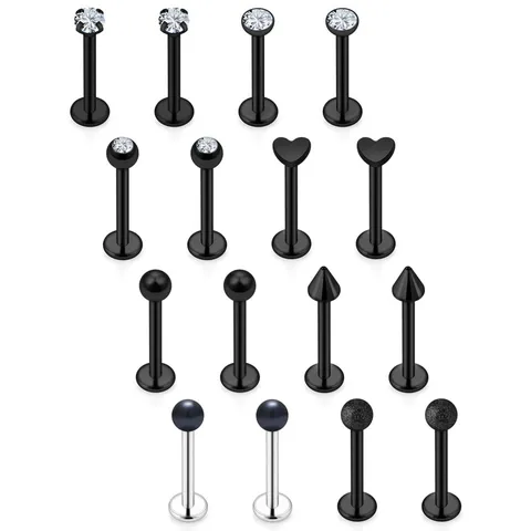 16G 316L Stainless Steel Flat Back Stud Earrings Nose Ring For Men Women Heart Rhinestone Artificial Pearl Cartilage Piercing Jewelry