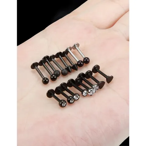 16G 316L Stainless Steel Flat Back Stud Earrings Nose Ring For Men Women Heart Rhinestone Artificial Pearl Cartilage Piercing Jewelry