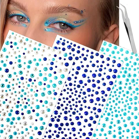 4 Stück Y2K Stil Gesichtsjuwelen Strass Aufkleber Acryl Künstliche Perle Augen Make-up Für Musik Festival Party Make-up Aufkleber