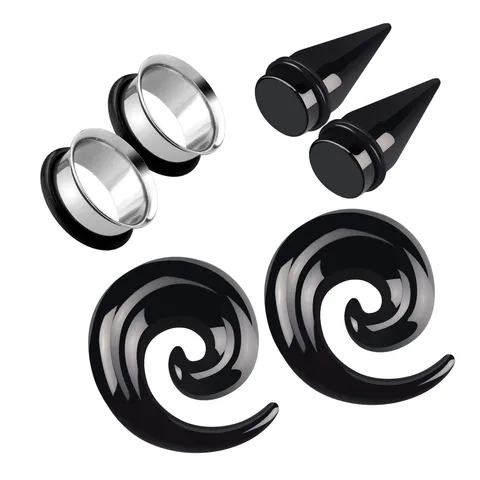 Gothic Stainless Steel Acrylic Ear Gauge Piercing Set Spiral Taper Expander Single Flared Ear Plug Kit Body Jewelry For Unisex