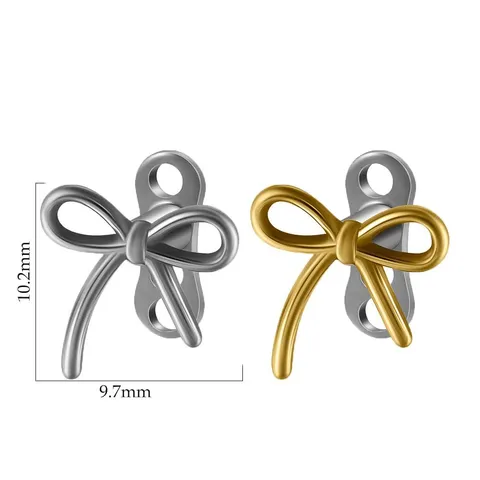 G23 Titanium Internally Threaded Minimalist Bowknot Dermal Anchor Top and Base Body Piercing Jewelry Unisex Piercing