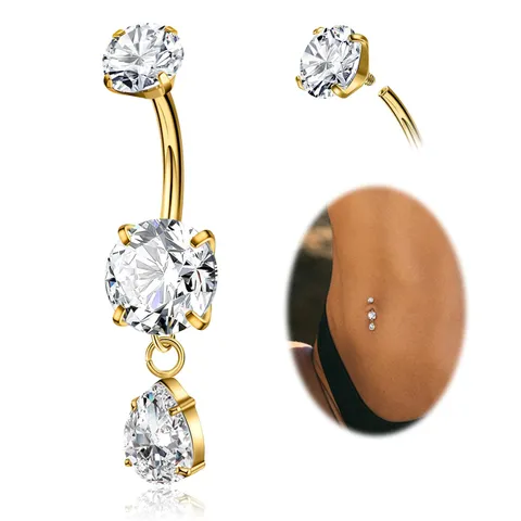 Piercings de Ombligo Curvados de Titanio G23 Puro Rosca Interna Gota de Agua Diamante de Imitación Colgante Navel Piercing Barbell Unisex Joyas Cuerpo