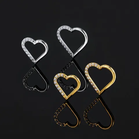 ASTM F136 Titanio Cuore Daith Piercing Gioielli Zirconia Intarsiato Cerniera Clicker Orecchino per Donna Uomo Septum Ring Orecchio Cartilagine Stud