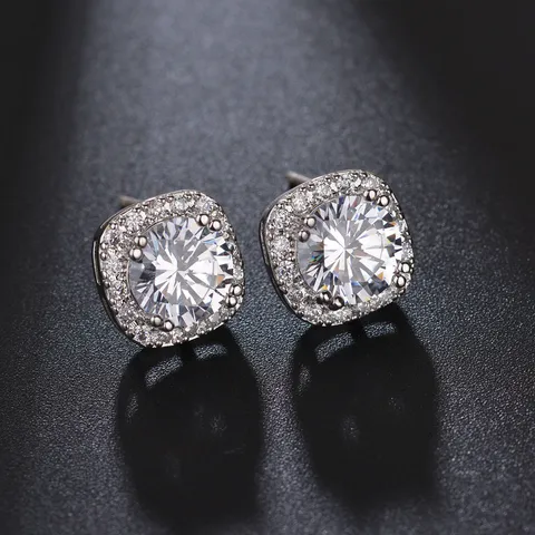 Koreanische Mode Zirkonia Kupferlegierung Ohrstecker Mit 925 Sterlingsilber Ohrstecker-Stift Runder Halo Mikropave Geometrische Ohrringe Für Unisex