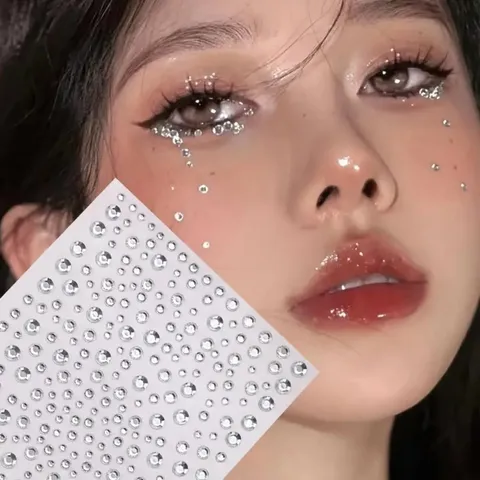 Pegatinas de Cristal para la Cara Brillantes Joyas de Strass Gemas Corporales Pegatinas de Perla Artificial Accesorios Maquillaje