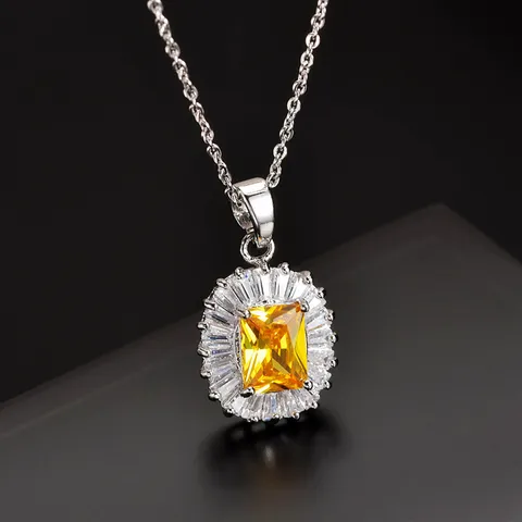 Zirkonia Anhänger Halskette AAA Geometrisch Quadratisch Eingelegt Kristall Anhänger Für Damen Weißgold Vergoldet Kupfer Kette Schmuck