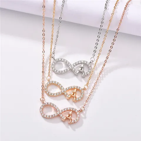 Fashion Zirconia Inlaid Infinity Eiffel Tower Pyramid Pendant Necklace Copper Electroplated Jewelry For Women Girls Gift
