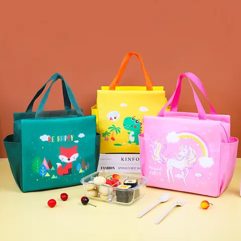 Cartoon Geïsoleerde Lunchtas Draagbare Thermische Bento Box Tote Tas Waterdicht Herbruikbare Voedsel Opslag Organizer Voor School Kantoor