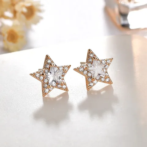 AAA Zirconia Ster Oorknopjes S925 Sterling Zilver Stift Koper Verguld Vijfpuntige Ster Oorbellen Voor Vrouwen Trendy Sieraden Cadeau