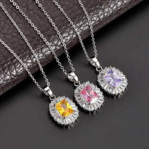 Zirkonia Anhänger Halskette AAA Geometrisch Quadratisch Eingelegt Kristall Anhänger Für Damen Weißgold Vergoldet Kupfer Kette Schmuck