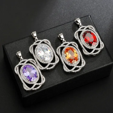 Espectacular Collar con Colgante de Gema Ovalada de Cobre con Strass Cadena de Suéter Grande de Lujo con Cristales Pavé Collares para Mujeres Fiesta Joyería de Moda