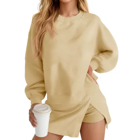 Women's Casual Solid Color Long Sleeve Sweatshirt And Short Skirt Two-Piece Set Autumn Casual Streetwear Women Clothing