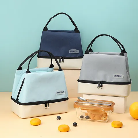 Multifunctionele Geïsoleerde Lunchtas Waterdichte Oxford Stof Draagbare Thermische Bento Tas Kleurenblok Koeltas Voor Vrouwen Werk